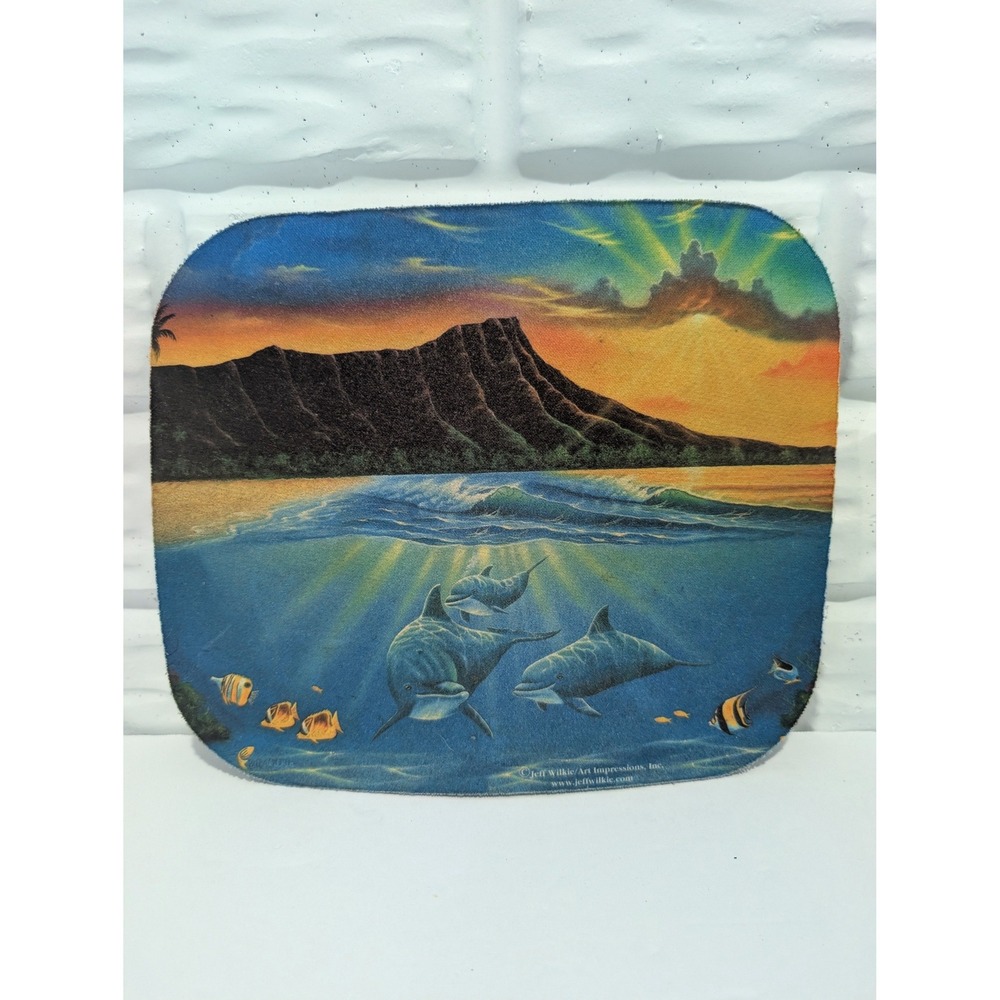Jeff Wilkie Art Impressions Dolphin Hawaii Diamond Head Sunset Mousepad Vintage